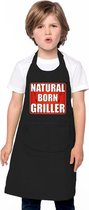 Natural born griller barbecueschort/ keukenschort zwart kindere
