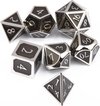 Afbeelding van het spelletje Top Dice™ - 7 Metalen Dobbelstenen Dungeons & Dragons – Zilver met Zwart – Polydice set TRPG