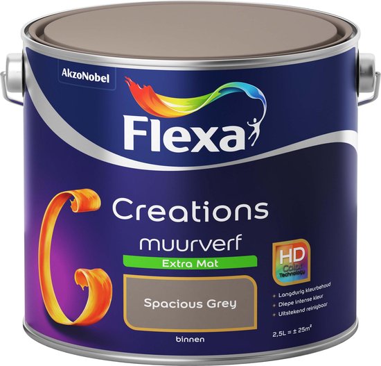 Flexa Creations - Muurverf Extra Mat - Spacious Grey - Grijs - 2,5 liter bol.com
