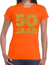 50 jaar goud glitter verjaardag/jubileum kado shirt oranje dames XS