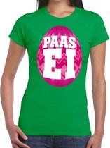 Paasei t-shirt groen met roze ei voor dames 2XL