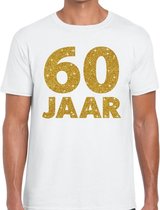 60 jaar goud glitter verjaardag/jubileum kado shirt wit heren XL