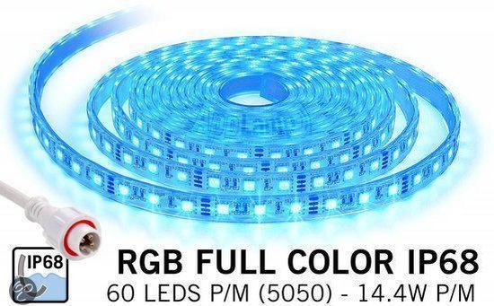 Waterdichte RGB LED strip IP68 met 300 RGB LED's 12V, 72W, 5M bol.com