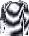 T-shirt blanc à manches longues rayé horizontalement de bleu marine.