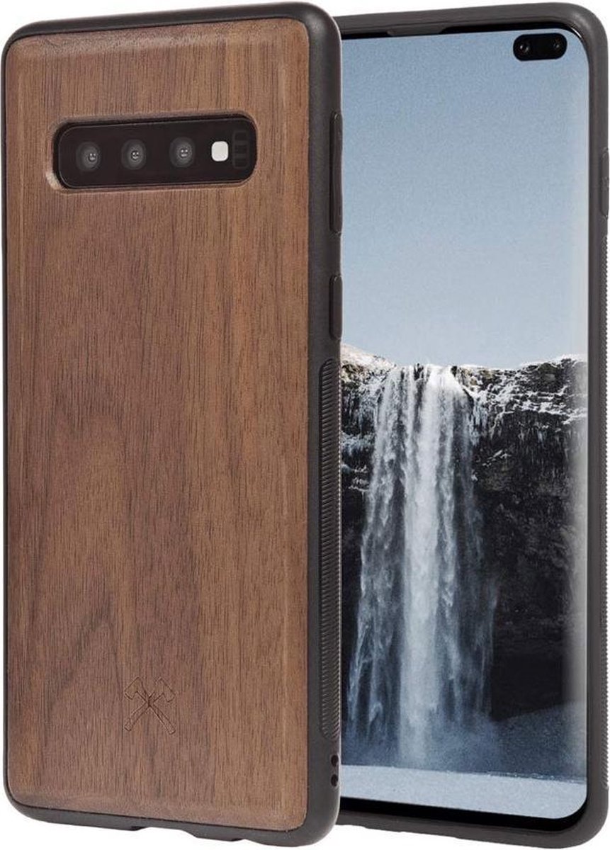 Samsung Galaxy S10+ Backcase hoesje - Woodcessories - Walnotenhout - TPU (Zacht)
