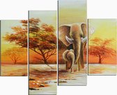Schilderij olifant 4-luik 120 x 90 Artello - handgeschilderd schilderij met signatuur - schilderijen woonkamer - wanddecoratie - 700+ collectie Artello schilderijenkunst