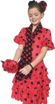 Spaanse jurk - Flamenco - Deluxe - rood zwart - kledingmaat 128/134 (10) - verkleedkleding