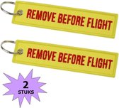 Fako Bijoux® - Sleutelhanger - Remove Before Flight - Geel/Rood - 2 Stuks