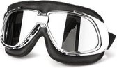 Retro, chrome zwart leren motorbril zilver reflectie glas