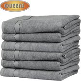 Queens Handdoek - 6 Stuks - Grijs - 50x100 cm - 600 gr/m2