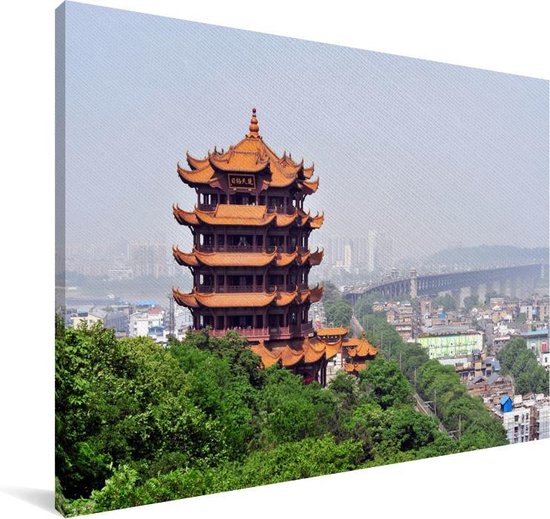 Vue d'un beau temple à Wuhan Toile 120x80 cm - Tirage photo sur toile (Décoration murale salon / chambre) / Villes asiatiques Peintures sur toile