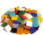 Glas mozaïek steentjes 10 x 10 mm. Regenboog Mixkleuren  300 gram