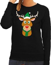 Foute kersttrui / sweater met Rudolf het rendier met groene kerstmuts zwart voor dames - Kersttruien XL (42)
