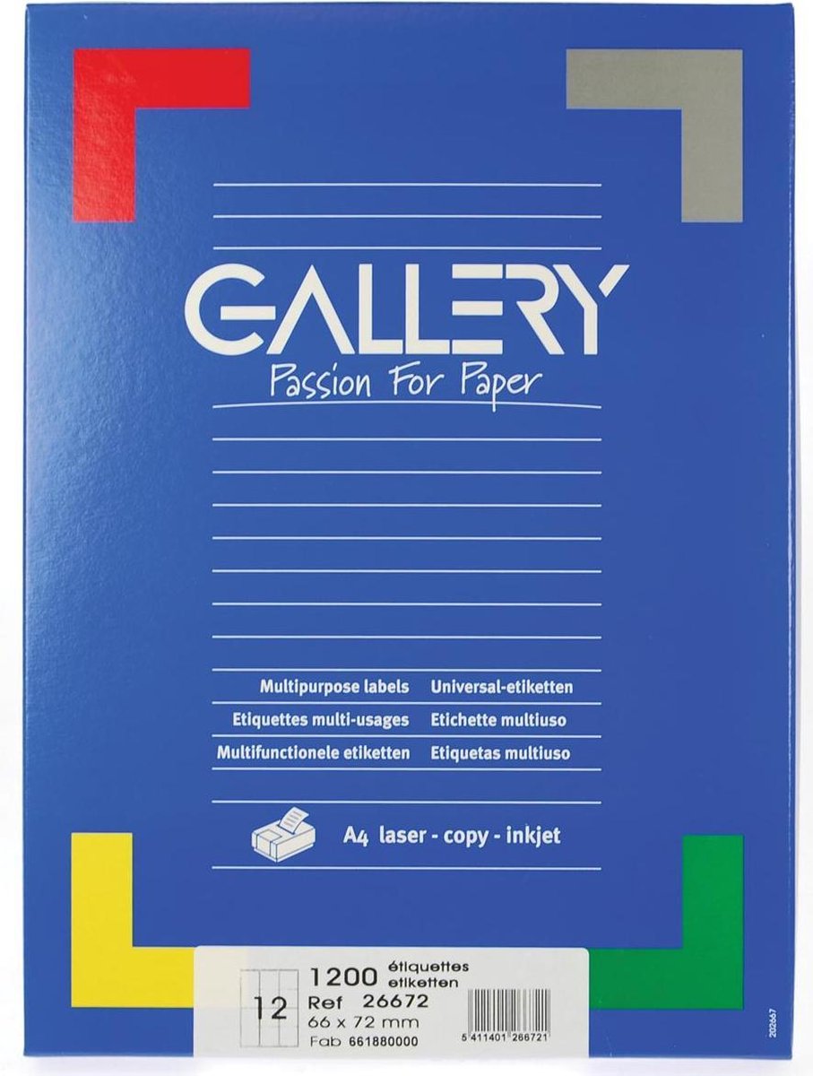 Gallery witte etiketten ft 66 x 72 mm (b x h), ronde hoeken, doos van 1.200 etiketten