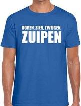 Horen zien zwijgen ZUIPEN heren T-shirt blauw S
