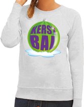 Foute kersttrui kerstbal groen op grijze sweater voor dames - kersttruien S (36)