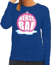 Foute kersttrui kerstbal roze op blauwe sweater voor dames - kersttruien 2XL (44)