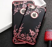 Apple Iphone 7 Plus / 8 Plus zwart siliconen hoesje - Roze-goud design