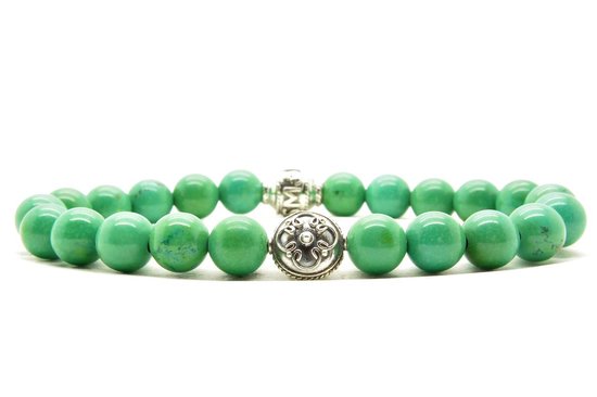 Beaddhism - Armband - Green Turquoise - Hana - Sterling Zilver - 8 mm - 19 cm