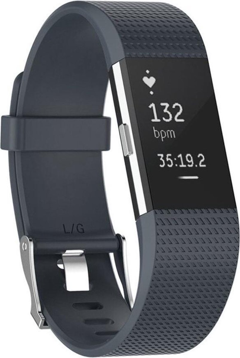 KELERINO. Siliconen polsbandje geschikt voor Fitbit Charge 2 Slate - Large