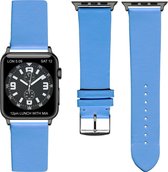 Licht blauwe Lederen Apple horlogeband 42mm) zwarte adapter