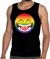 Gay pride emoji/emoticon tanktop - regenboog tanktop zwart voor heren - gaypride S
