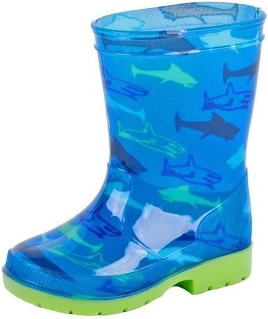 Blauwe kinder regenlaarzen sharks - Rubberen haaien print laarzen/regenlaarsjes voor kinderen 34