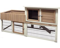 Konijnenhok met ren – Groot konijnenhok voor buiten met nachthok, uitloopren en kruidenbak – 165x64,5x92 cm – Flamingo Konijnenhok Floret Urban Bruin