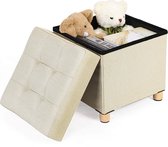 Opvouwbare Opberg Poef - Voetenbank Met Opbergruimte - Opbergbox Hocker - Zitkist - Beige - 40 cm Hoog en 38 cm Breed