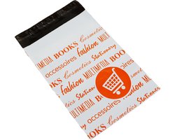 Plastic verzendzakken | Wit | Oranje print | 25 x 35 cm | 50 micron (webshop)