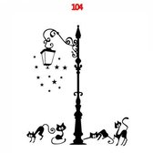 Katten onder lantarenpaal - Muursticker poezen - Spelende kat - 97 x 130 cm - Nr104