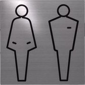 RVS deurbordje pictogram: Man Vrouw Toilet Dames en Heren WC | 5 jaar garantie | VIERKANT 125X125MM | Zelfklevend | Plakstrip