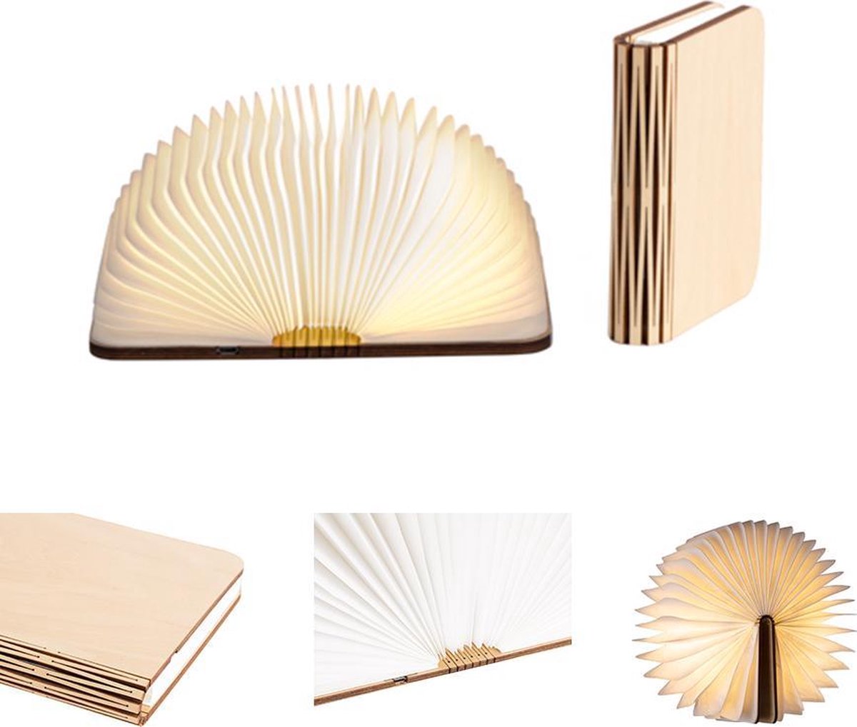 LEDR® Book Lamp Maple Brown S - 12,5 x 9 cm - Oplaadbaar - Inclusief USB kabel - Waterdicht 100% Rycyclebaar Papier - Boek Lamp