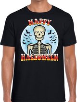 Happy Halloween skelet verkleed t-shirt zwart voor heren 2XL