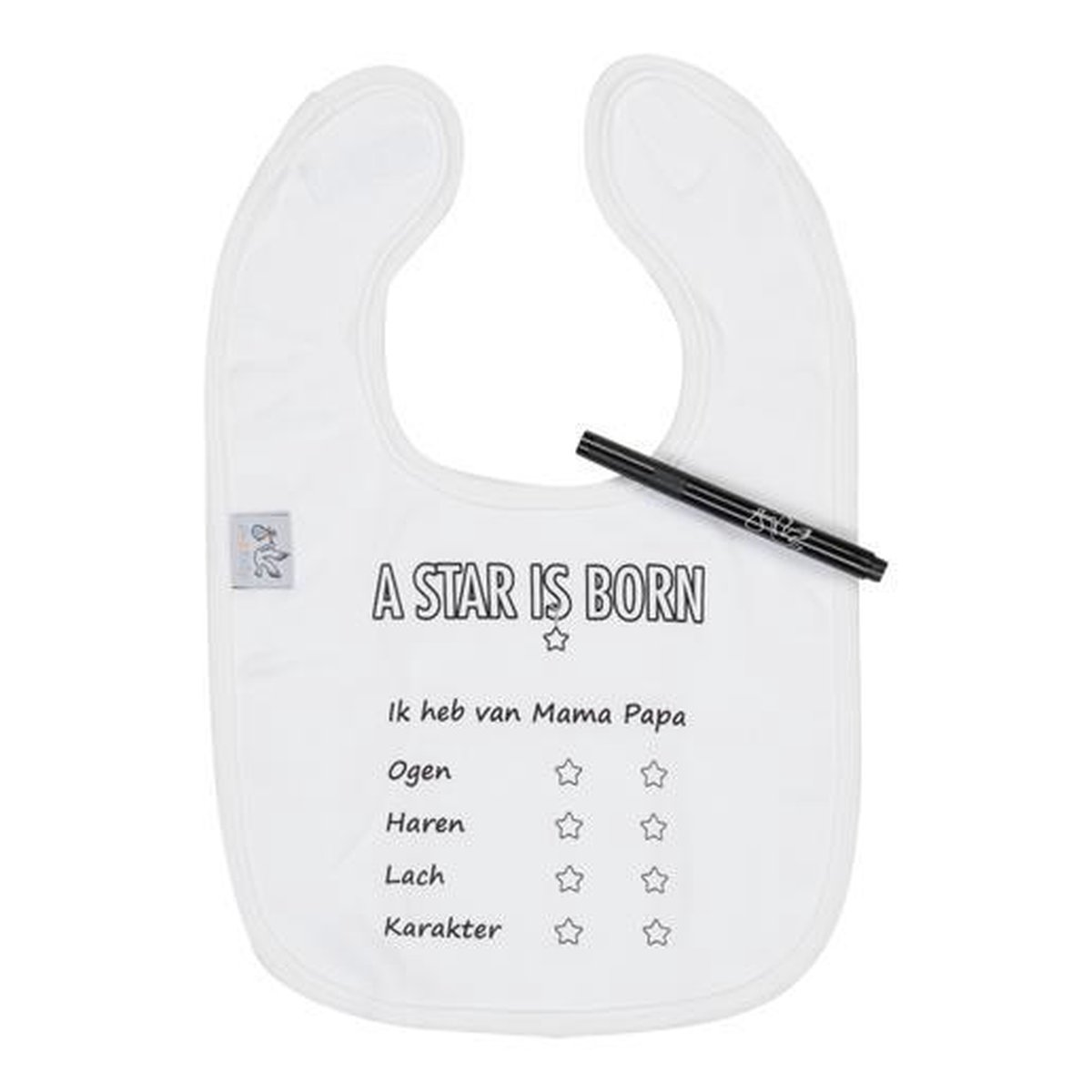 47 stuks DIY Baby voor slabbetjes decoratieset, inclusief 15 stuks witte baby voor slabbetjes om te versieren, 22 stuks 2 maten babysjablonen om te schilderen, 10 stuks stoffen markers, blanco ontwerp