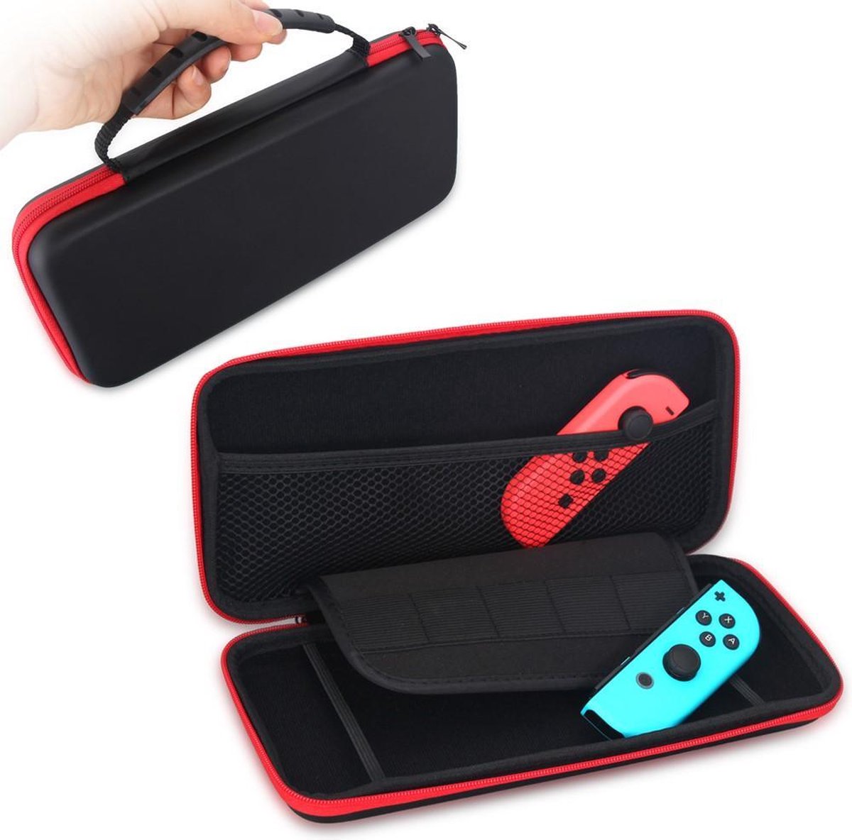 Nintendo switch hoes met ruimte voor accessoires zwart / rood
