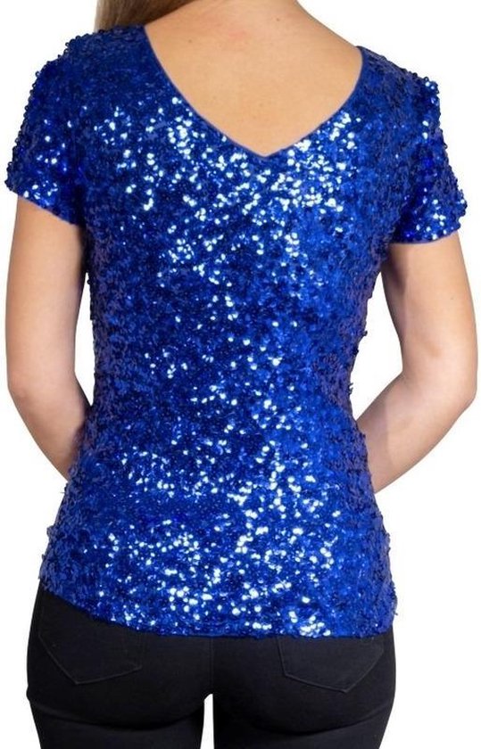 Blauwe glitter pailletten disco shirt dames | bol