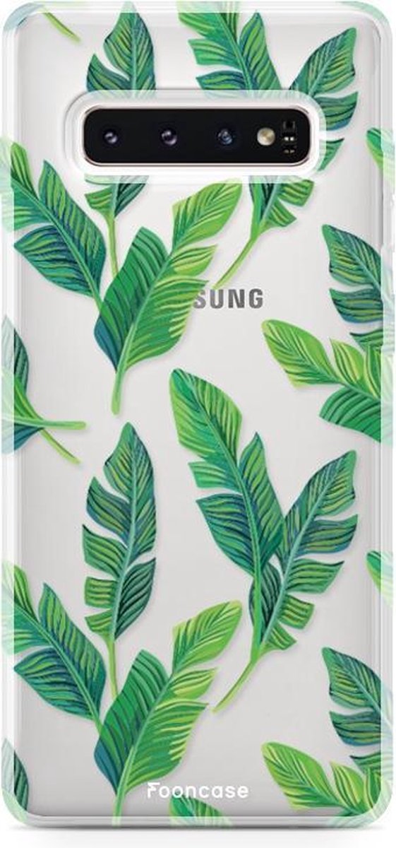 Fooncase Hoesje Geschikt voor Samsung Galaxy S10 - Shockproof Case - Back Cover / Soft Case - Banana leaves / Bananen bladeren