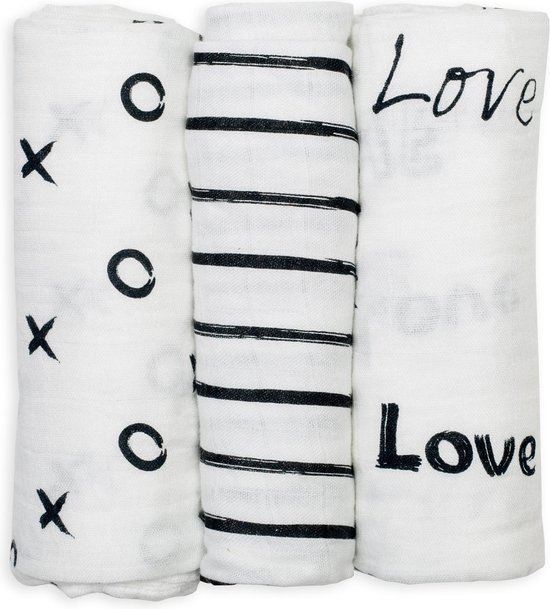 Lulujo medium-swaddle bamboo 3-pack - Modern Black & White
