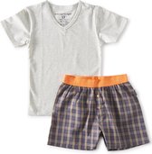 Little Label - zomer pyjama t-shirt jongens - blue orange check - maat: 98/104 - bio-katoen
