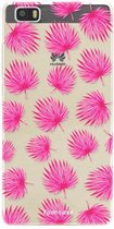Huawei P8 Lite 2016 hoesje TPU Soft Case - Back Cover - Pink leaves / Roze bladeren