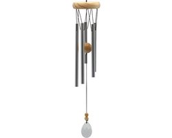 Windorgel rond vijf staafjes hout kristal windvanger (8x48 cm)
