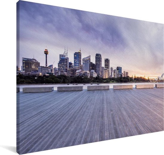 bol.com | Skyline Sydney met mooie paarse tinten Canvas 90x60 cm - Foto  print op Canvas...