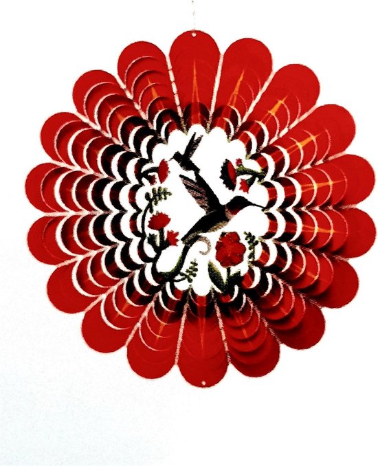 Spin Art windspinner kolibrie RVS - Ø 30 cm - rood