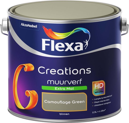 Flexa Creations - Muurverf Extra Mat - Camouflage Green - Groen - 2,5 liter - Flexa