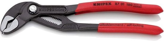 Knipex Cobra waterpomptang 180 mm met rode handvatten en de tekst 'selbstklemmend / self-locking'.