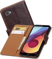 Pull Up TPU PU Leder Bookstyle Wallet Case voor LG Q6 Mocca