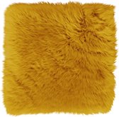 Stoelkussen - zitkussen schapenvacht - stoelpad geel - zitpad - zetel kussen oker geel vierkant - klein vachtje
