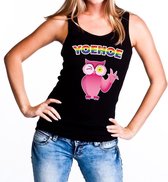 Yoehoe gay pride tanktop met roze knipogende uil zwart dames XL