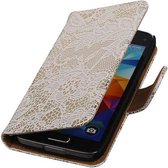 Lace Bookstyle Wallet Case Hoesjes Geschikt voor Samsung Galaxy S5 mini G800F Wit